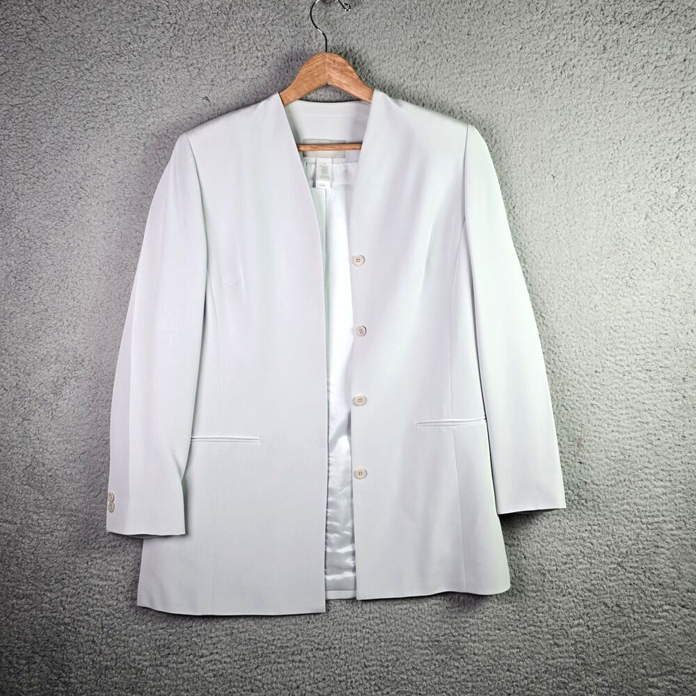 Liz Claiborne Womens Silk Blazer 12 Silver Long Hidden Buttons Event